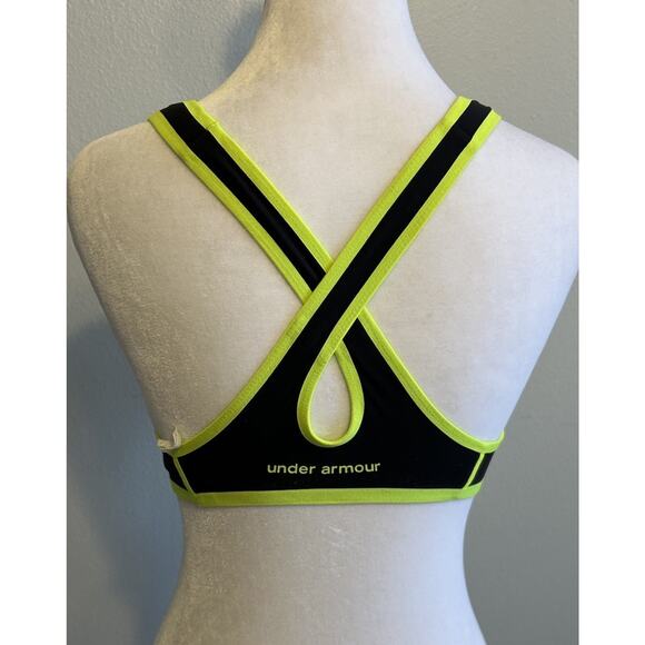 Under Armour Women's 32B Made For Me Heat Gear Sports Bra Black Neon Yellow - Picture 7 of 8